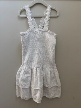 Poupette St Barth Girls White Eyelet Tiered Sundress with Smocked Bodice Size XL
